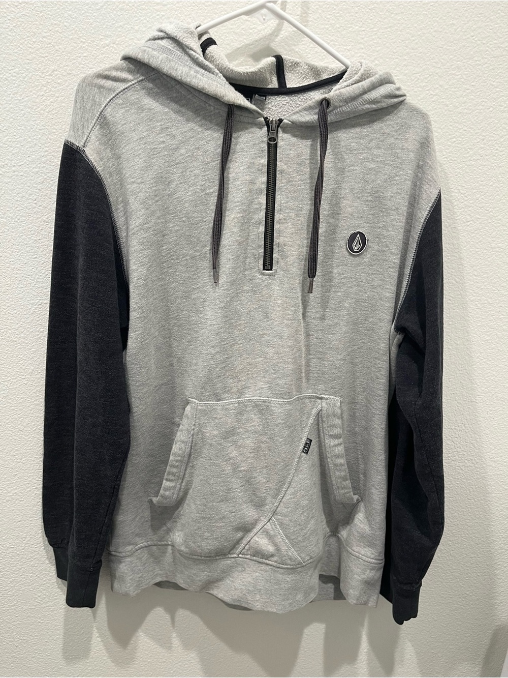 Volcom Men’s Light Gray and Charcoal Half-Zip Hoodie